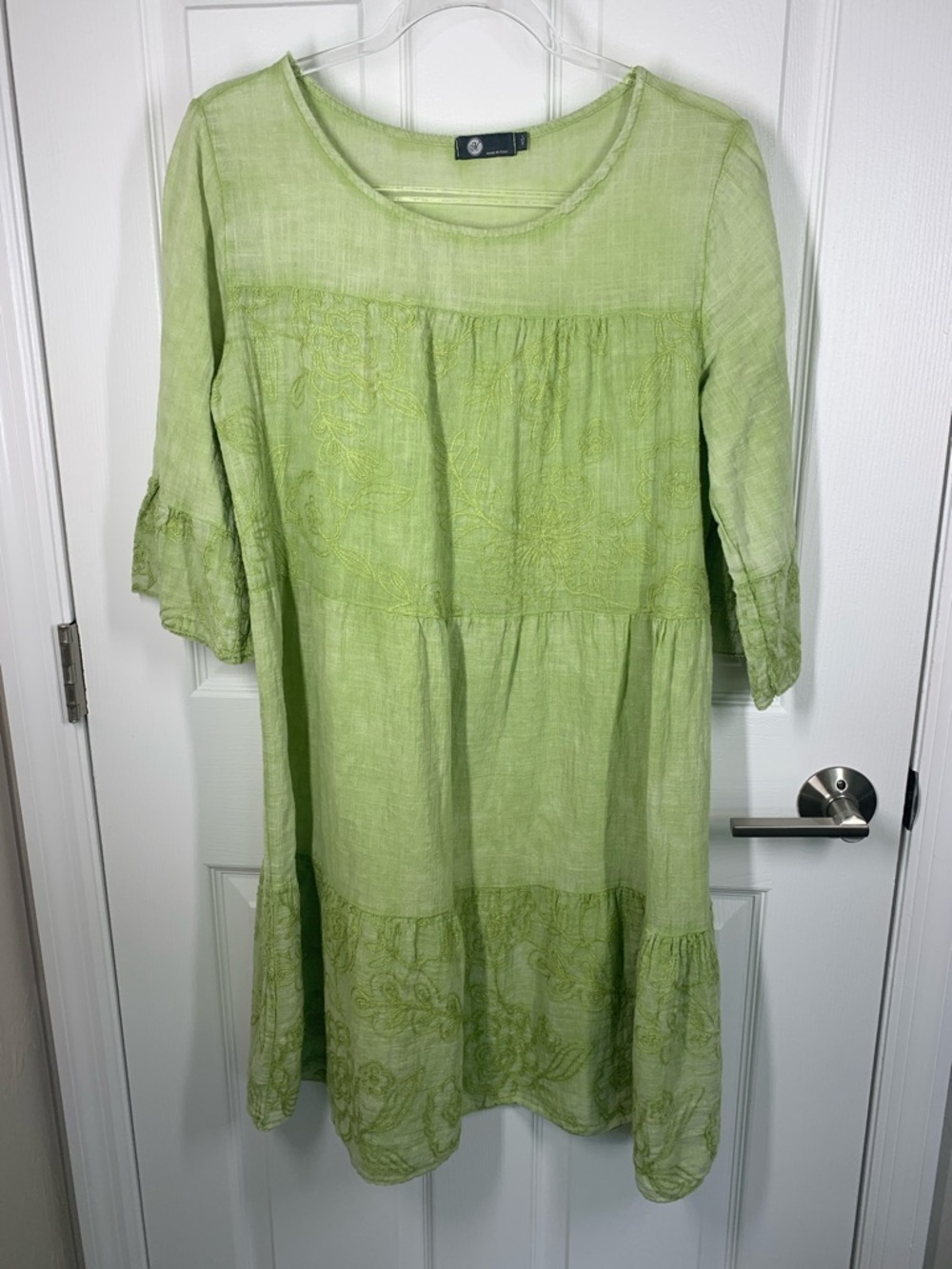 M Made in Italy green embroidered cotton dress size XS